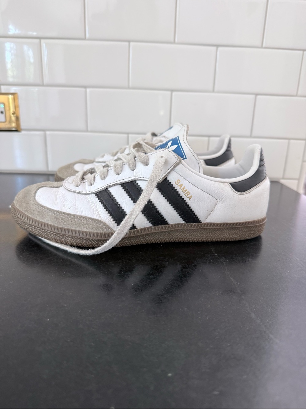 adidas Samba White Leather Sneakers with Black Stripes